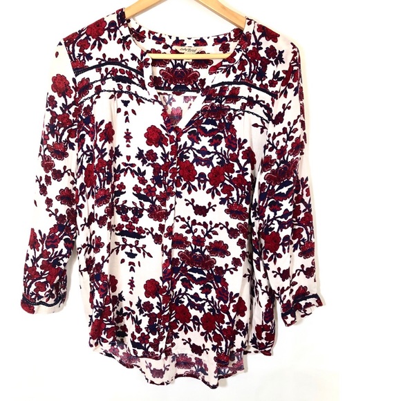 Lucky Brand Tops - {Lucky} Blue & Purple Floral Button Up Blouse